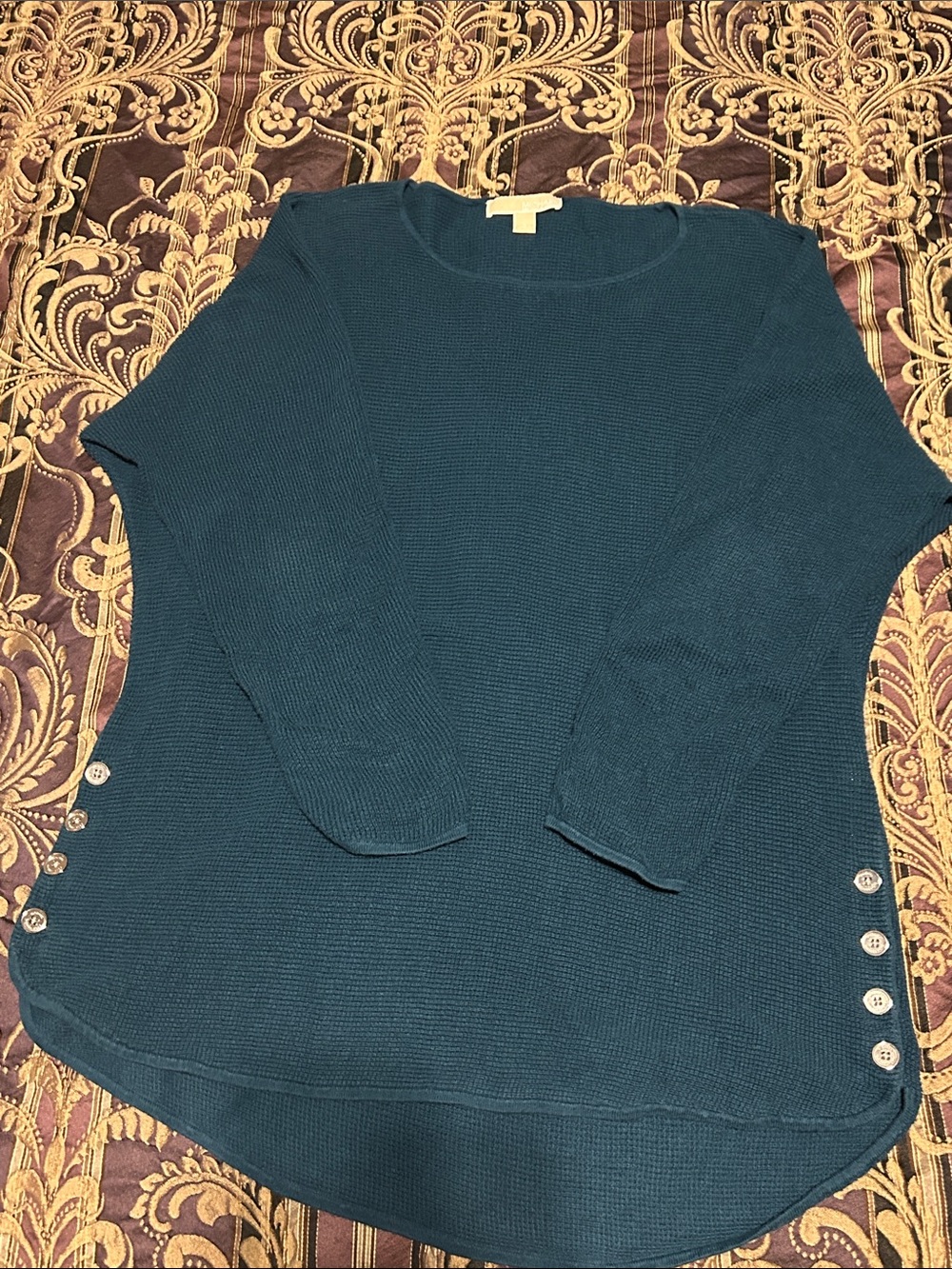 Michael Kors Teal Button-Side Women's Sweater Round bottom Large